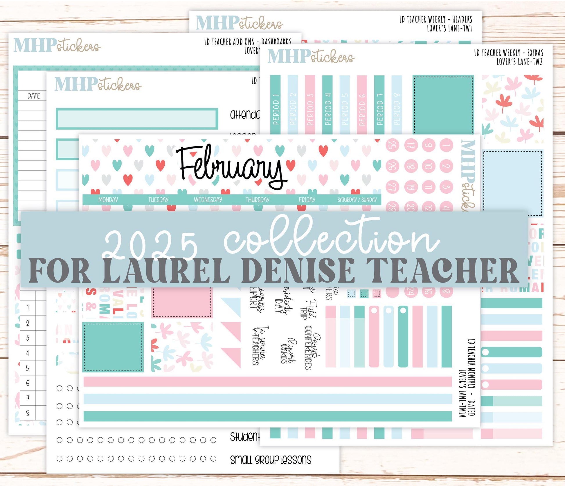 FEBRUARY Stickers for The Valerie Laurel Denise Planner (Formerly Teacher Planner) "Lover's Lane" || TLL