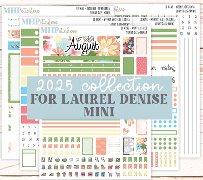 AUGUST 2025 Stickers for Small Horizontal & Vertical Laurel Denise Planners. (Formerly Mini Planner) "Sunny Days" || MNSD