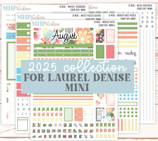 AUGUST 2025 Stickers for Small Horizontal & Vertical Laurel Denise Planners. (Formerly Mini Planner) "Sunny Days" || MNSD