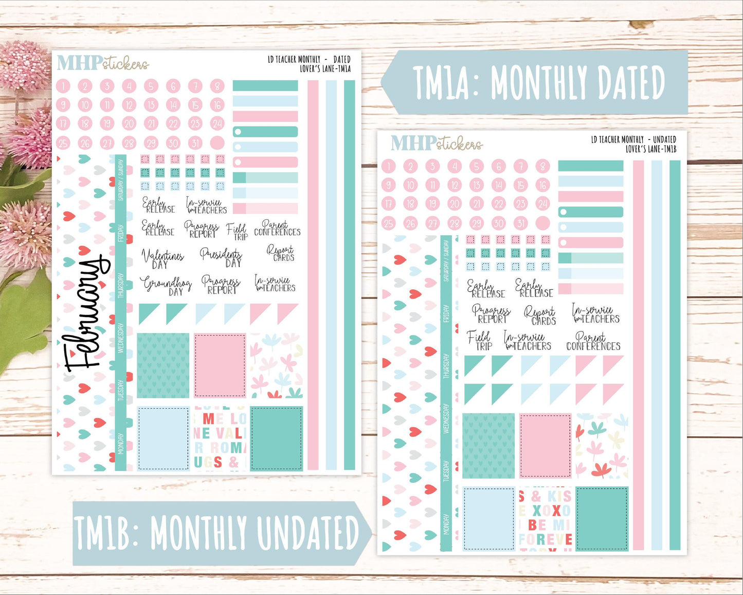 FEBRUARY Stickers for The Valerie Laurel Denise Planner (Formerly Teacher Planner) "Lover's Lane" || TLL