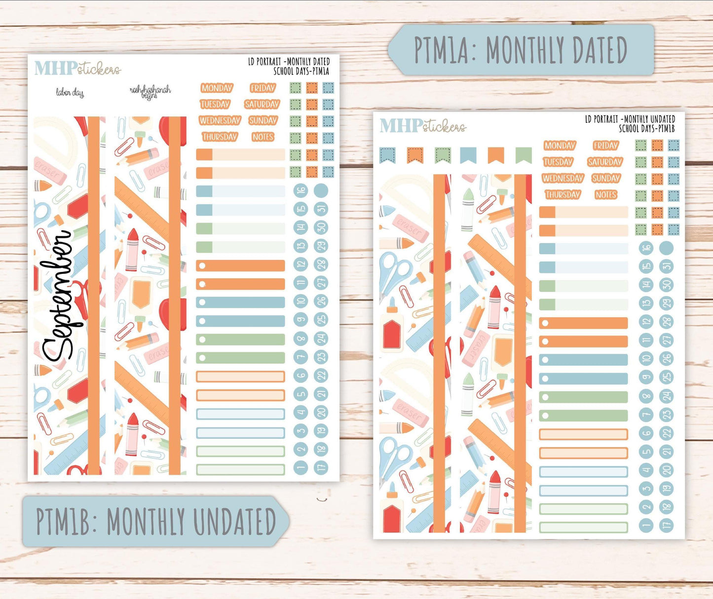 SEPTEMBER 2025 Stickers for The Scout Laurel Denise Planner (formerly Portrait Planner). "School Days" || PT