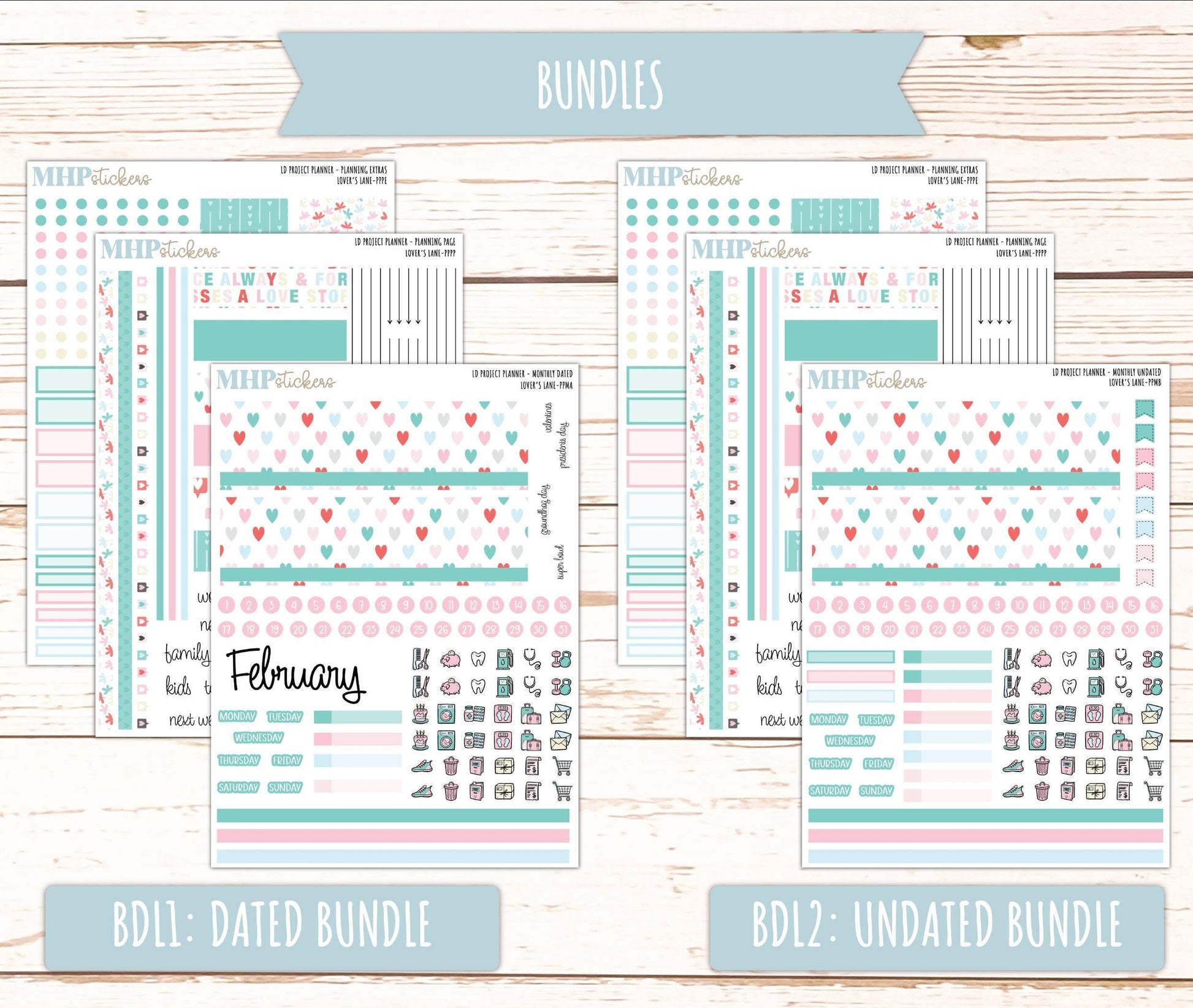 FEBRUARY Stickers for The Rose Large Laurel Denise Planner (Formerly Project Planner) "Lover's Lane" || PPLL