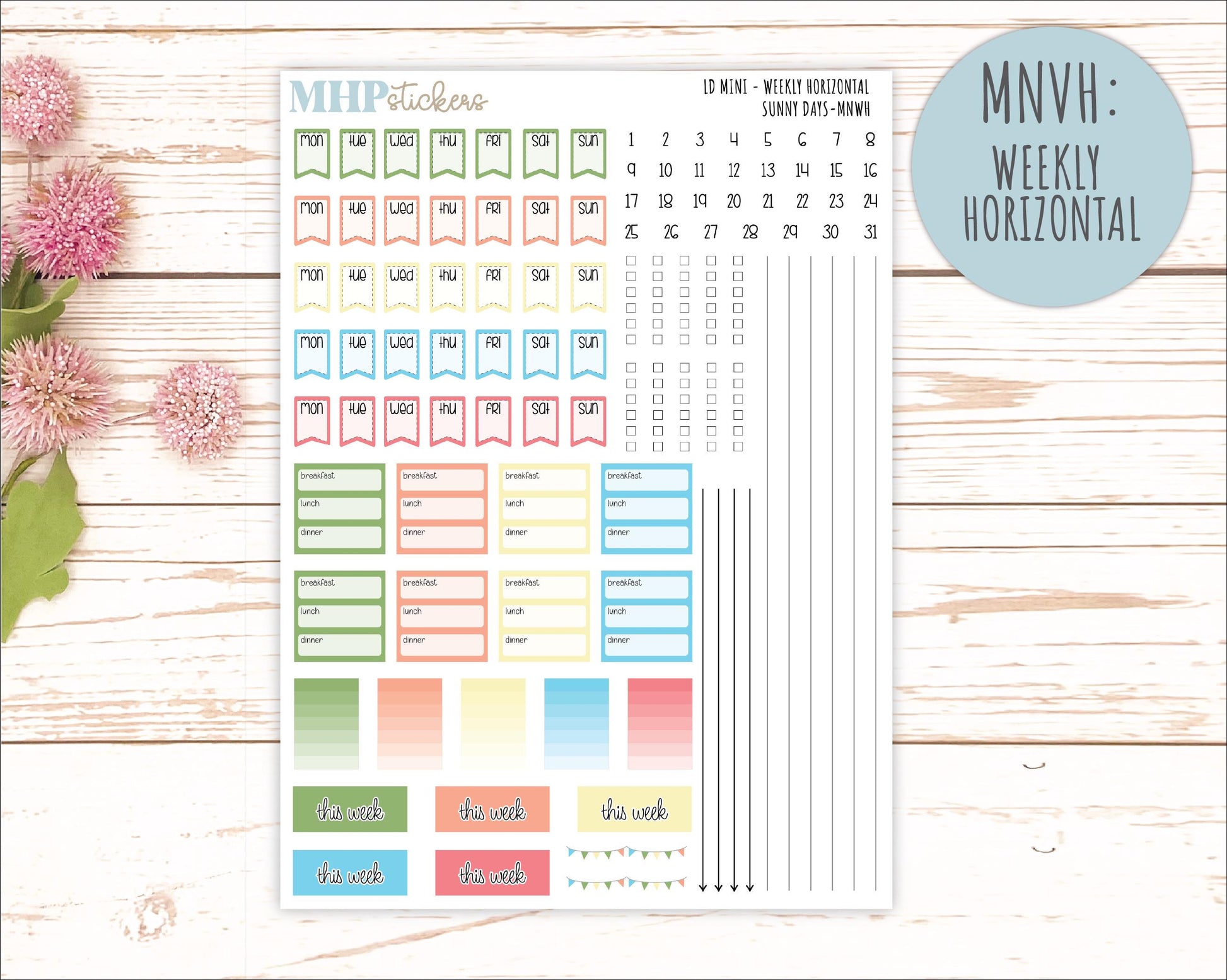 AUGUST 2025 Stickers for Small Horizontal & Vertical Laurel Denise Planners. (Formerly Mini Planner) "Sunny Days" || MNSD