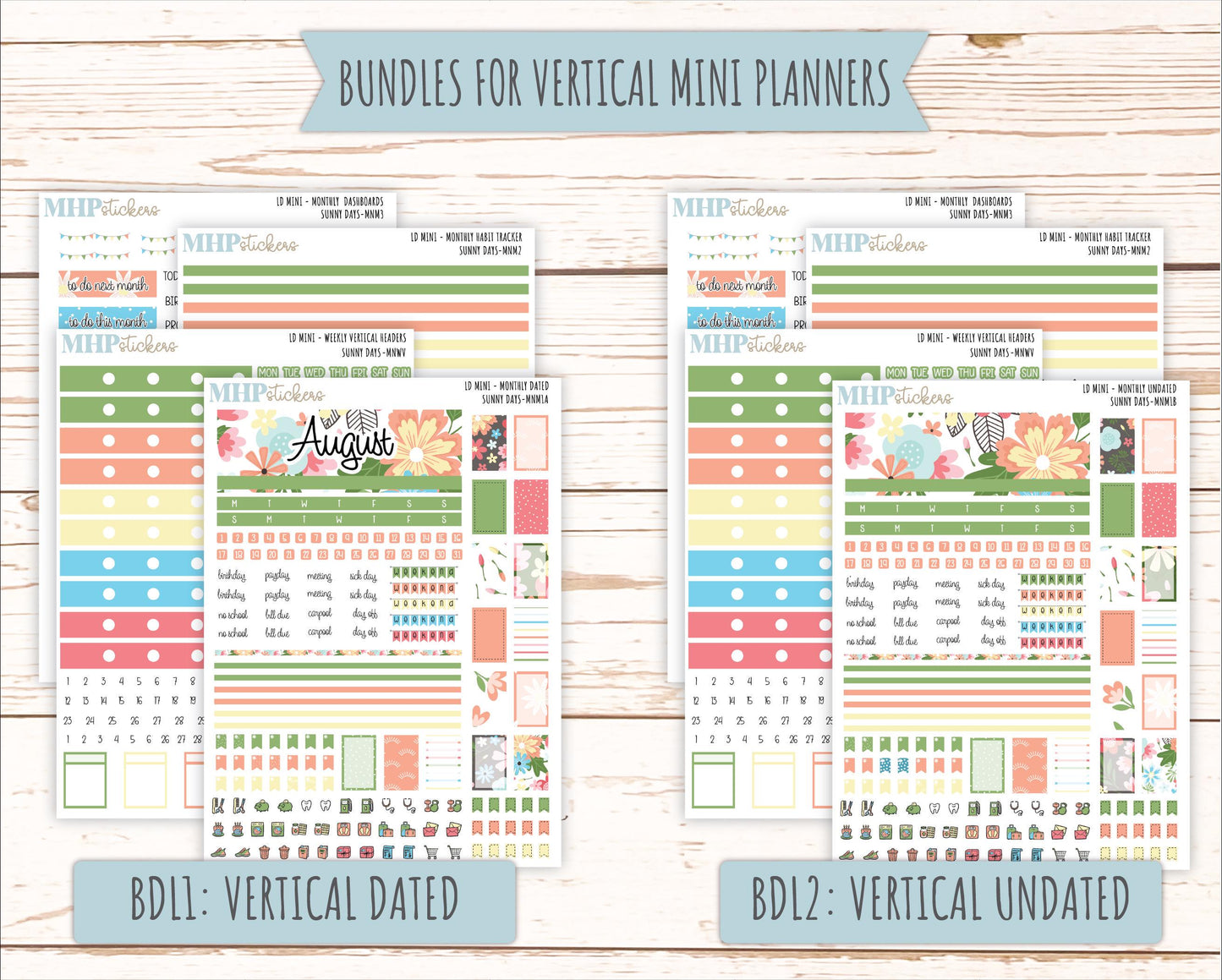 AUGUST 2025 Stickers for Small Horizontal & Vertical Laurel Denise Planners. (Formerly Mini Planner) "Sunny Days" || MNSD
