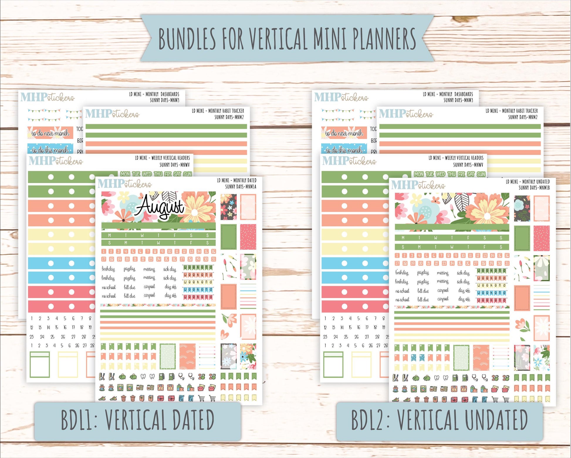 AUGUST 2025 Stickers for Small Horizontal & Vertical Laurel Denise Planners. (Formerly Mini Planner) "Sunny Days" || MNSD