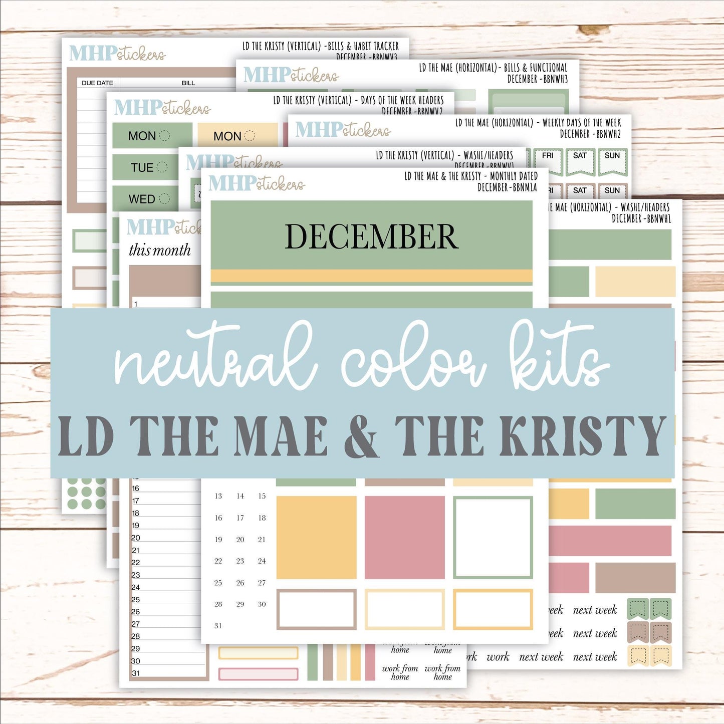 DECEMBER Stickers for The Mae & Kristy Laurel Denise Planners (formerly Book Bound Planner). Neutral Color || BBN