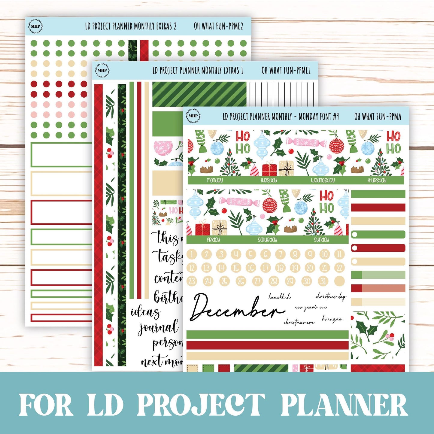 DECEMBER Stickers for The Rose Large Laurel Denise Planner (Formerly Project Planner) "Oh What Fun" || PPWF