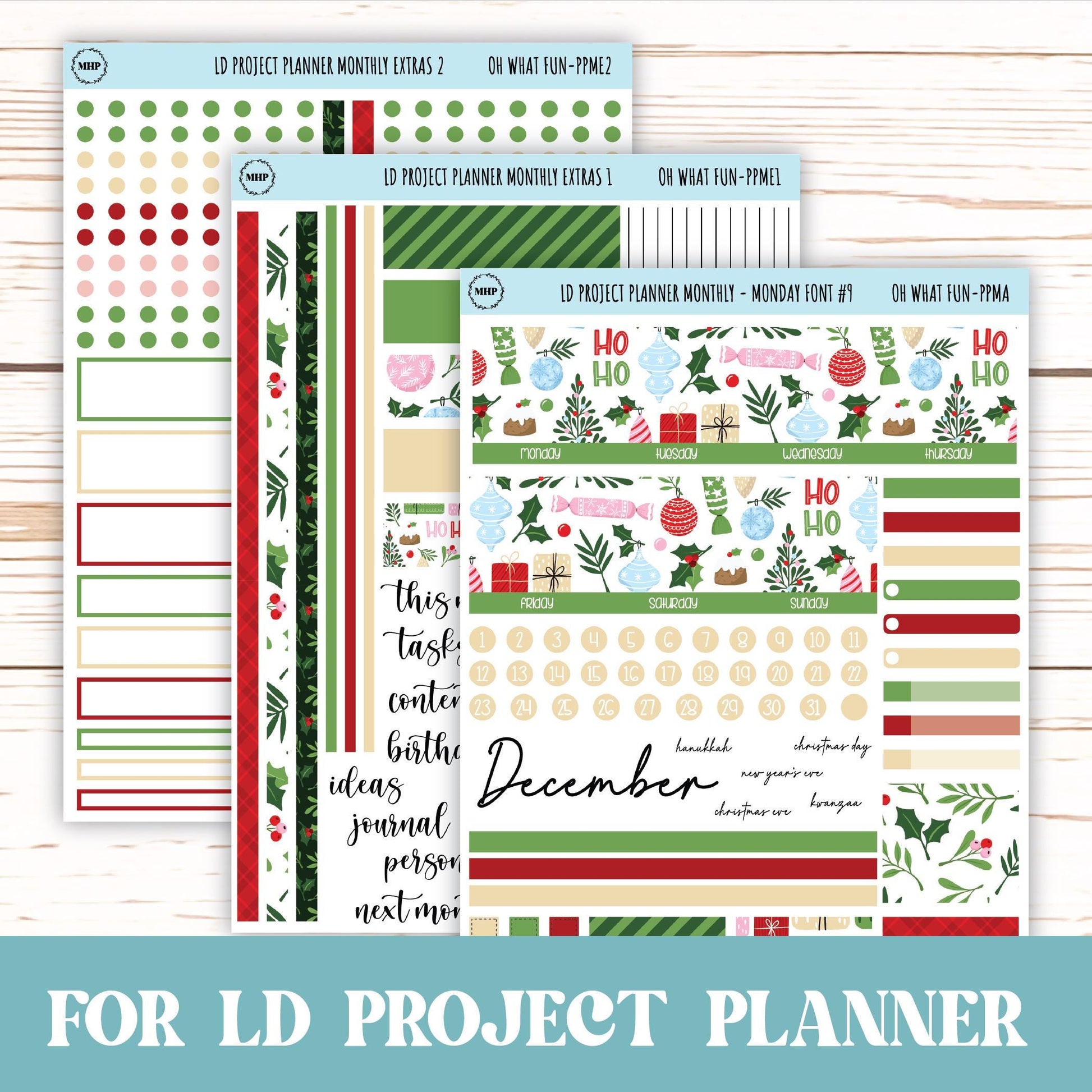 DECEMBER Stickers for The Rose Large Laurel Denise Planner (Formerly Project Planner) "Oh What Fun" || PPWF