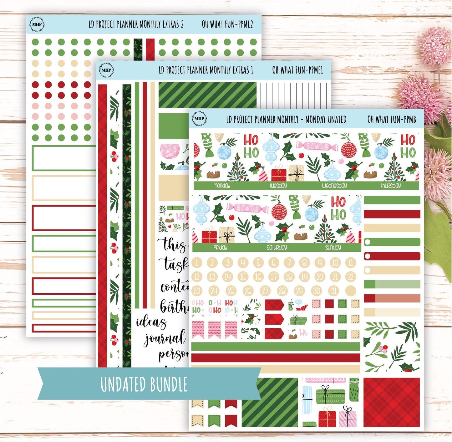 DECEMBER Stickers for The Rose Large Laurel Denise Planner (Formerly Project Planner) "Oh What Fun" || PPWF