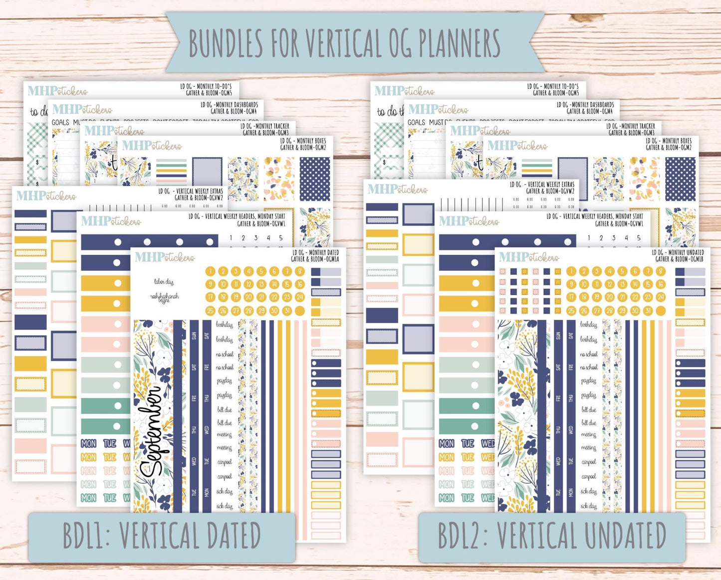 SEPTEMBER 2025 Stickers for Large size Horizontal & Vertical Laurel Denise Planners. (Formerly Original Size) "Gather and Bloom" || OG
