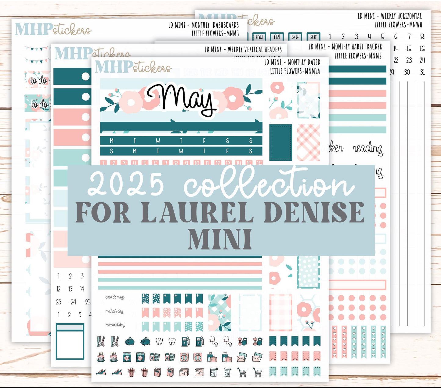 MAY 2025 Stickers for Small Horizontal & Vertical Laurel Denise Planners. (Formerly Mini Planner) "Little Flowers" || MNLF