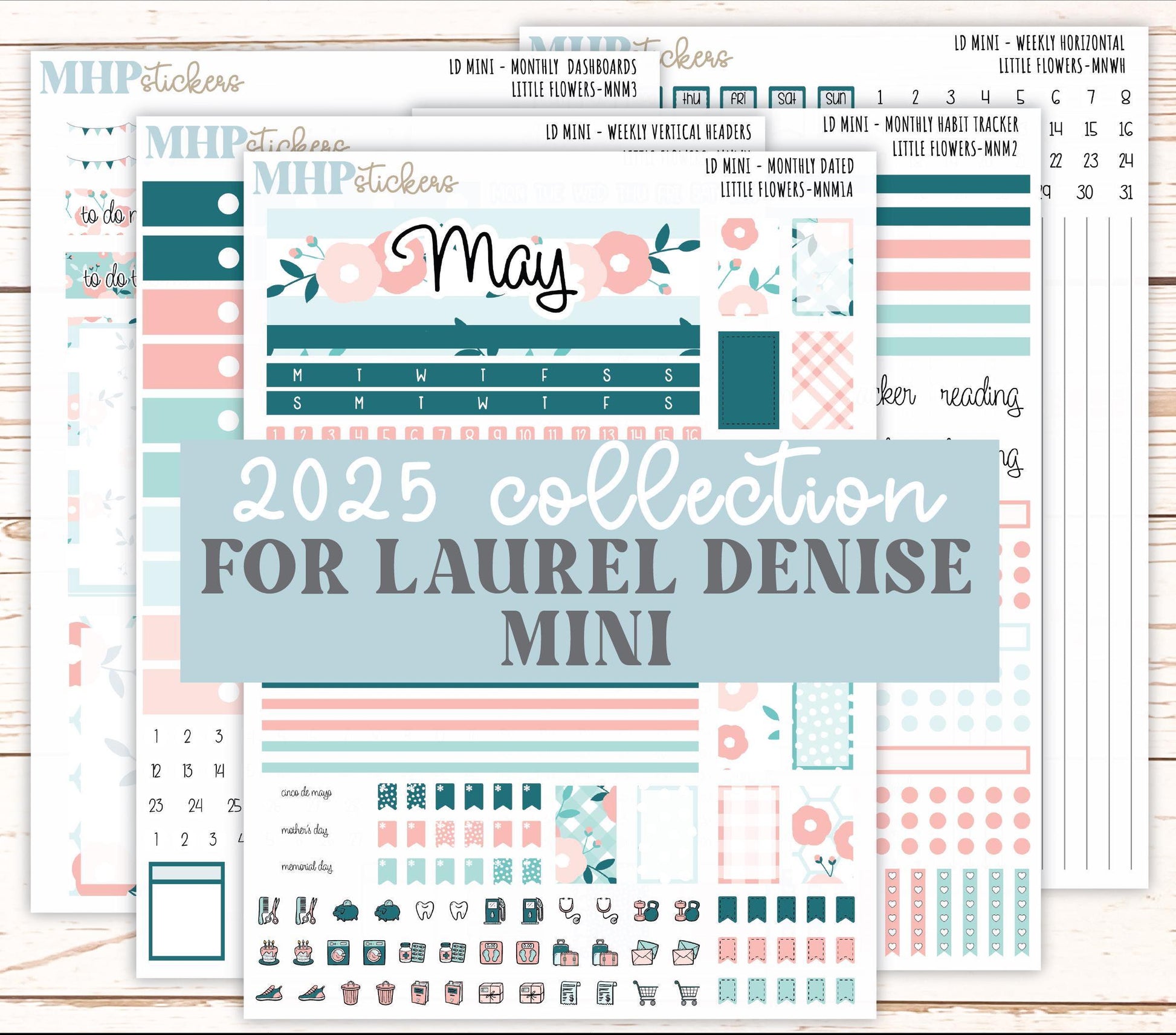 MAY 2025 Stickers for Small Horizontal & Vertical Laurel Denise Planners. (Formerly Mini Planner) "Little Flowers" || MNLF