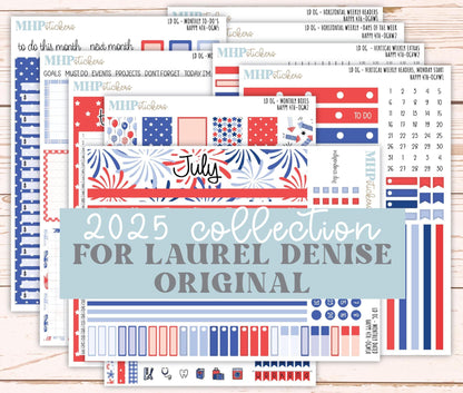 JULY 2025 Stickers for Large size Horizontal & Vertical Laurel Denise Planners. (Formerly Original Size) "Happy 4th" || OGH4