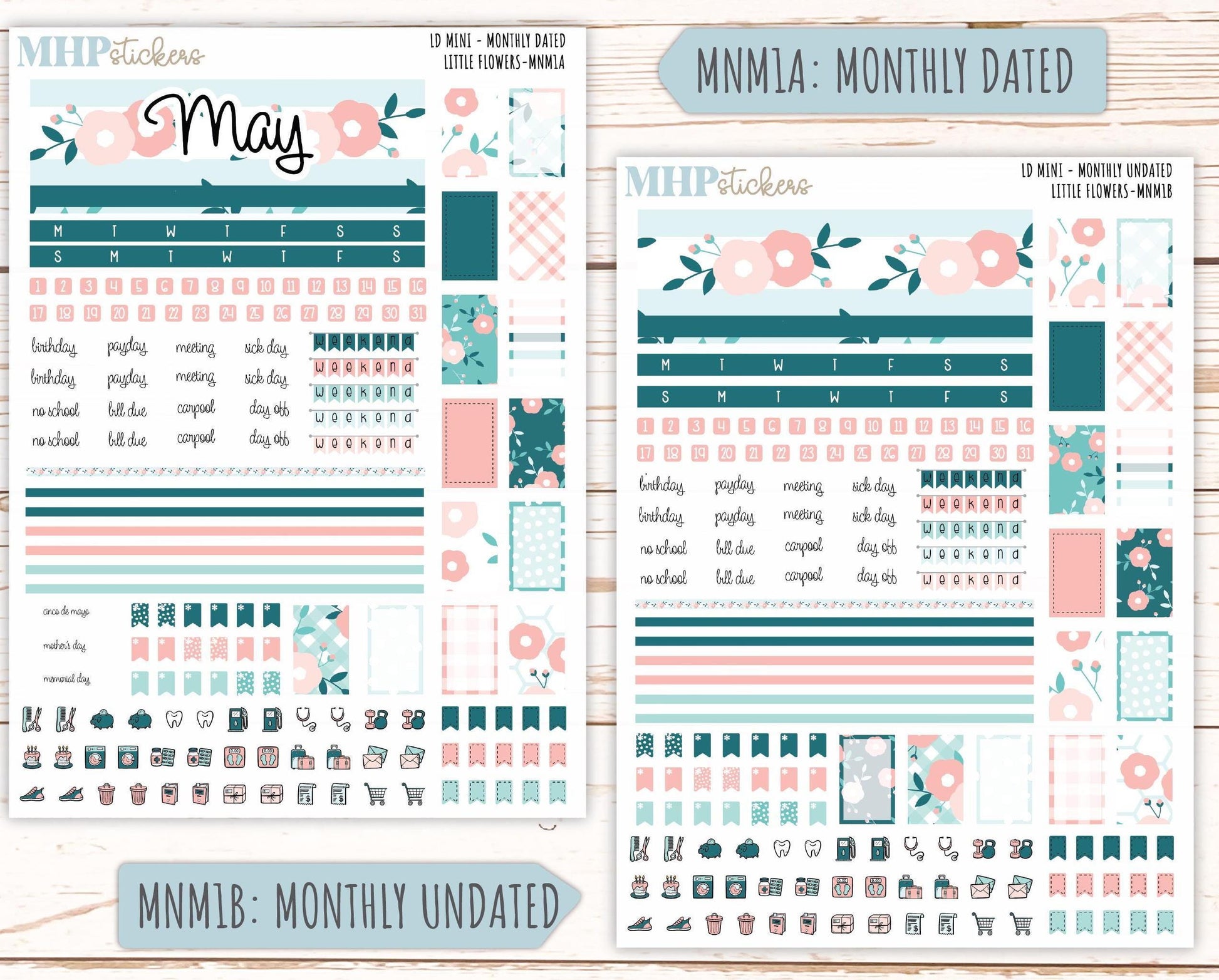 MAY 2025 Stickers for Small Horizontal & Vertical Laurel Denise Planners. (Formerly Mini Planner) "Little Flowers" || MNLF