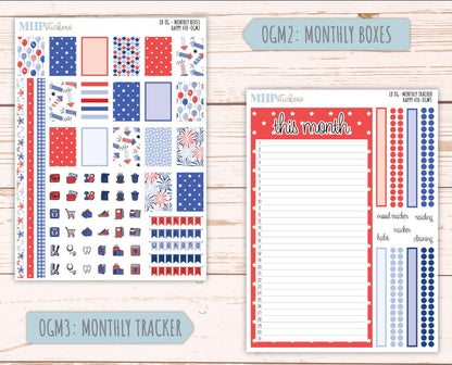 JULY 2025 Stickers for Large size Horizontal & Vertical Laurel Denise Planners. (Formerly Original Size) "Happy 4th" || OGH4