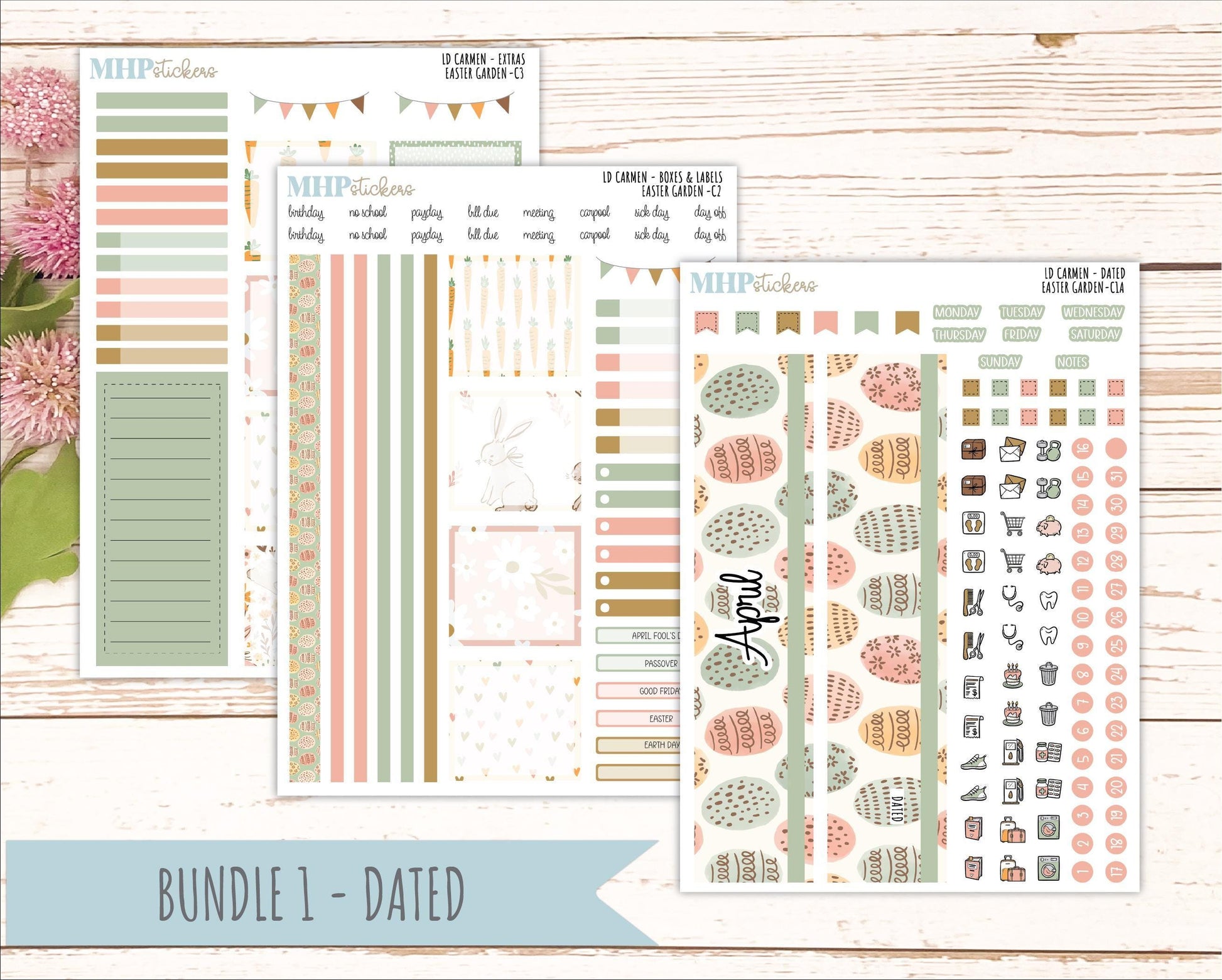 APRIL 2026 Stickers for The Carmen Laurel Denise Planner (Simply Month Planner). "Easter Garden" || C