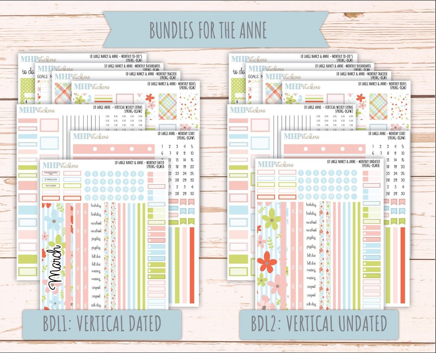 MARCH 2026 Stickers for Large Nancy & Anne Planners (Formerly Original Size). For Laurel Denise Planners. "Spring" || OG