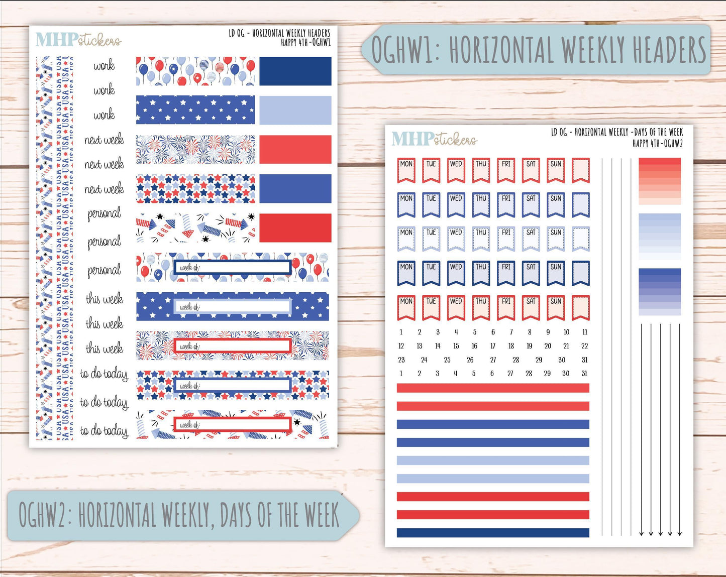 JULY 2025 Stickers for Large size Horizontal & Vertical Laurel Denise Planners. (Formerly Original Size) "Happy 4th" || OGH4