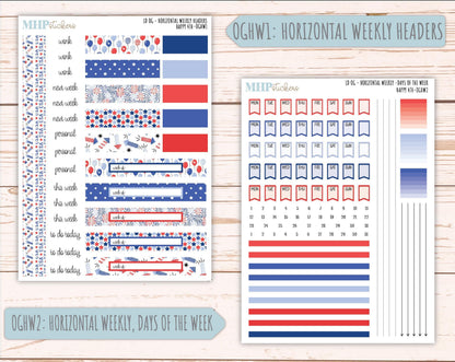 JULY 2025 Stickers for Large size Horizontal & Vertical Laurel Denise Planners. (Formerly Original Size) "Happy 4th" || OGH4