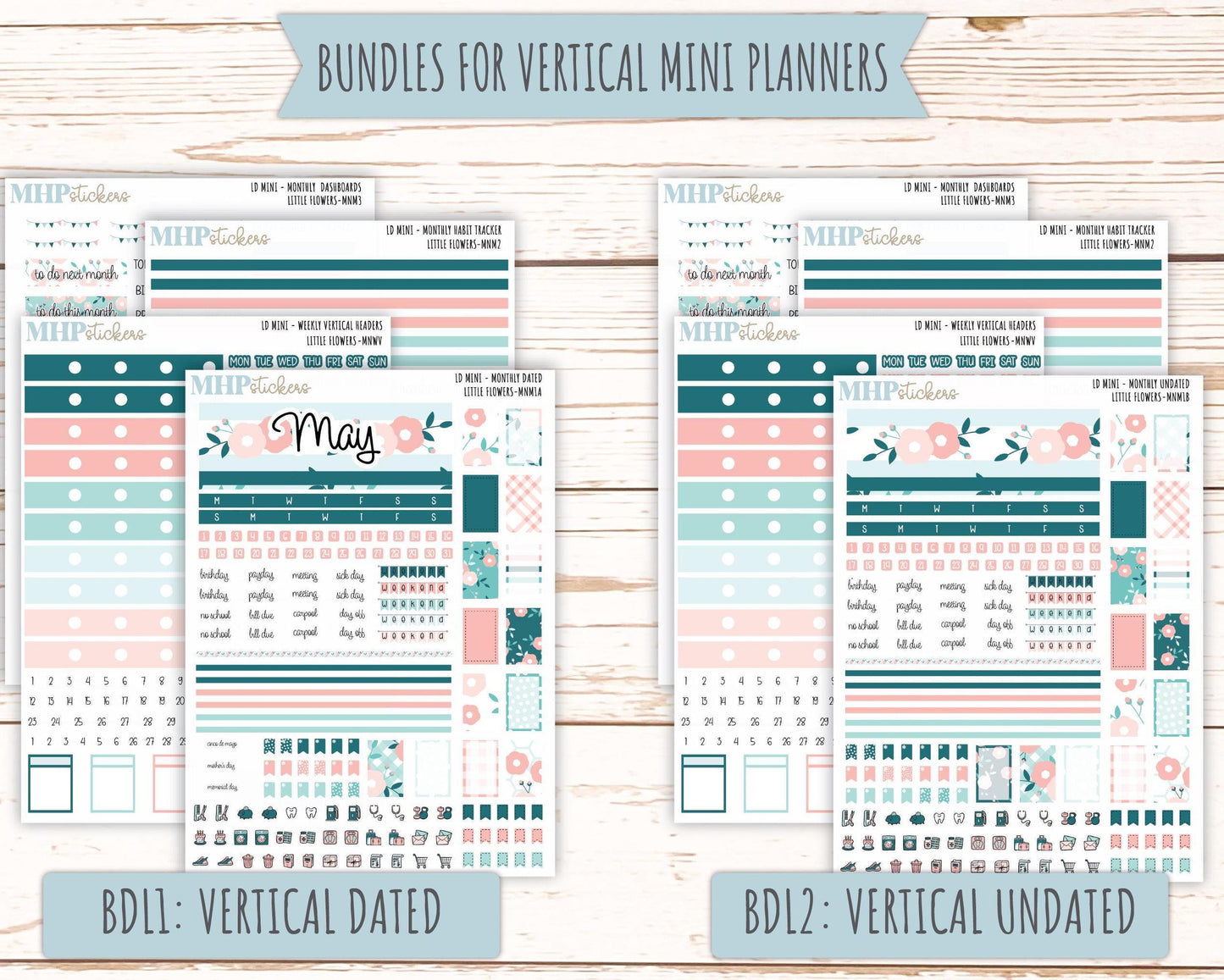 MAY 2025 Stickers for Small Horizontal & Vertical Laurel Denise Planners. (Formerly Mini Planner) "Little Flowers" || MNLF