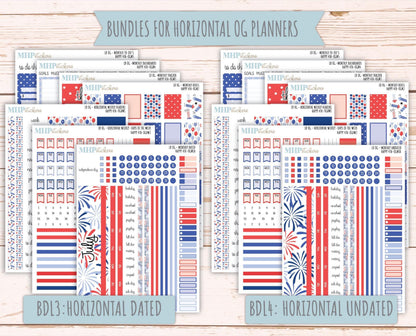 JULY 2025 Stickers for Large size Horizontal & Vertical Laurel Denise Planners. (Formerly Original Size) "Happy 4th" || OGH4
