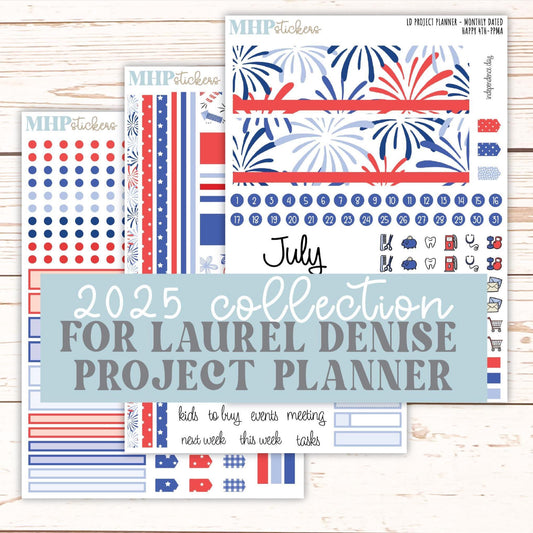 JULY Stickers for the large Laurel Denise Rose Planner (Formerly Project Planner) "Happy 4th" || PPH4