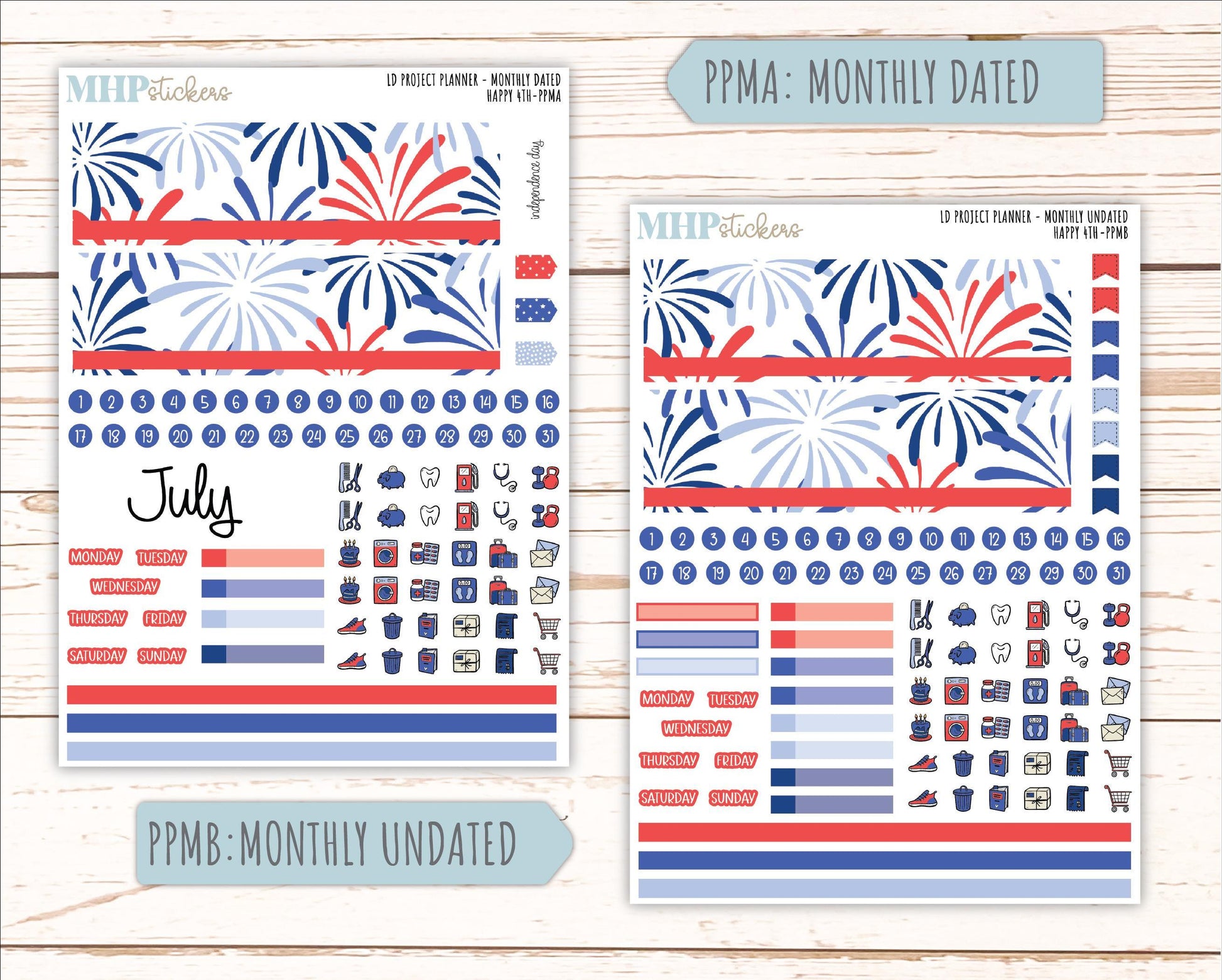 JULY Stickers for the large Laurel Denise Rose Planner (Formerly Project Planner) "Happy 4th" || PPH4