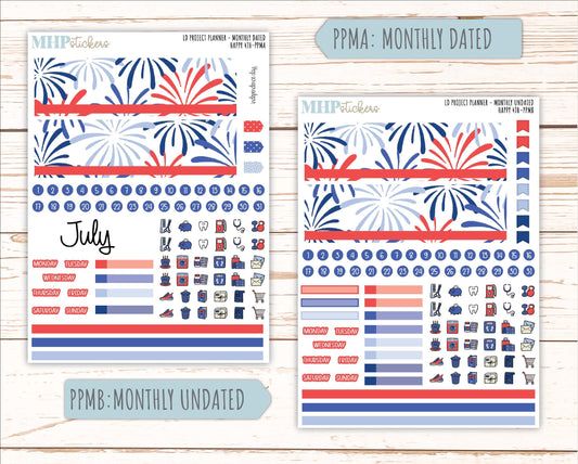 JULY Stickers for the large Laurel Denise Rose Planner (Formerly Project Planner) "Happy 4th" || PPH4