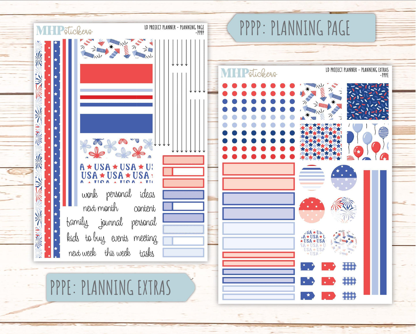 JULY Stickers for the large Laurel Denise Rose Planner (Formerly Project Planner) "Happy 4th" || PPH4