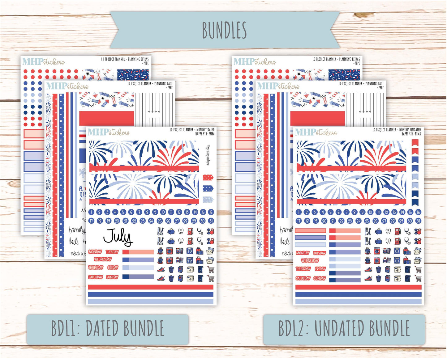 JULY Stickers for the large Laurel Denise Rose Planner (Formerly Project Planner) "Happy 4th" || PPH4