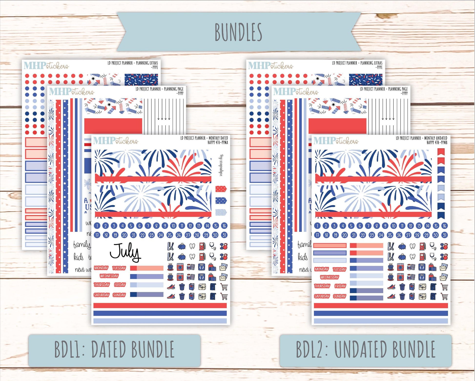 JULY Stickers for the large Laurel Denise Rose Planner (Formerly Project Planner) "Happy 4th" || PPH4