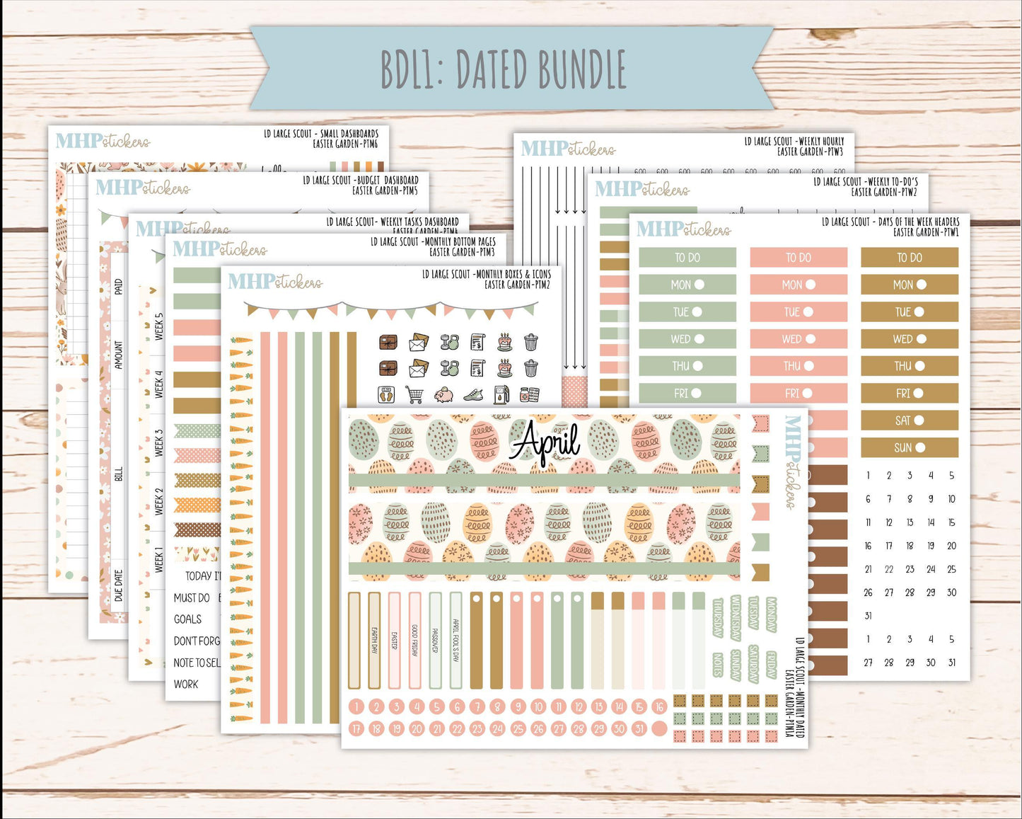 APRIL 2026 Stickers for the Large Scout Planner (formerly Portrait Planner). For Laurel Denise Planners "Easter Garden" ||PT