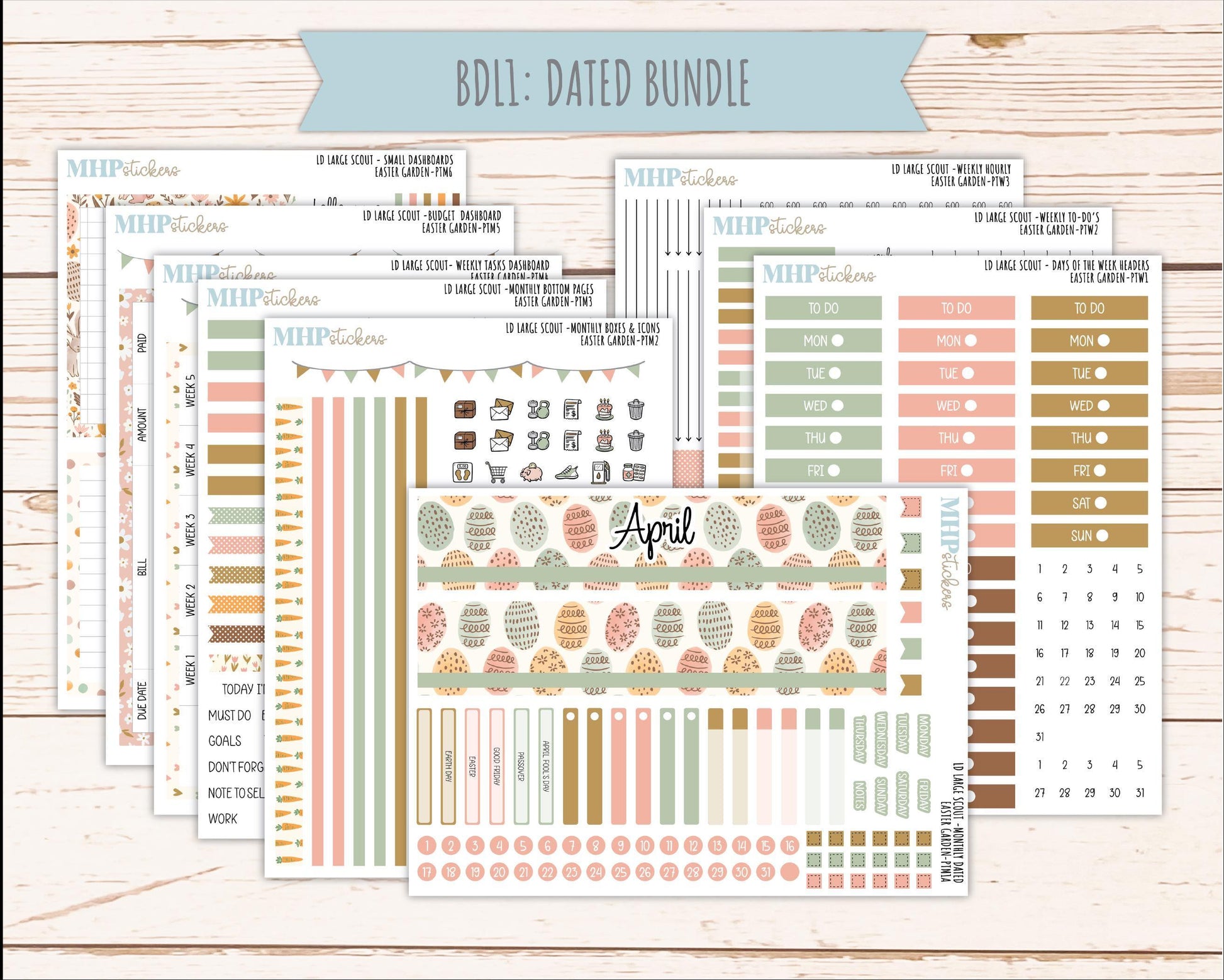 APRIL 2026 Stickers for the Large Scout Planner (formerly Portrait Planner). For Laurel Denise Planners "Easter Garden" ||PT