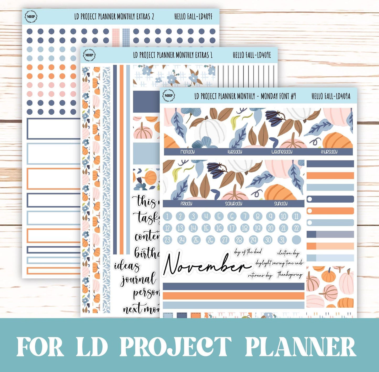 NOVEMBER Stickers for The Rose Large Laurel Denise Planner (Formerly Project Planner) "Hello Fall" || LD409HF