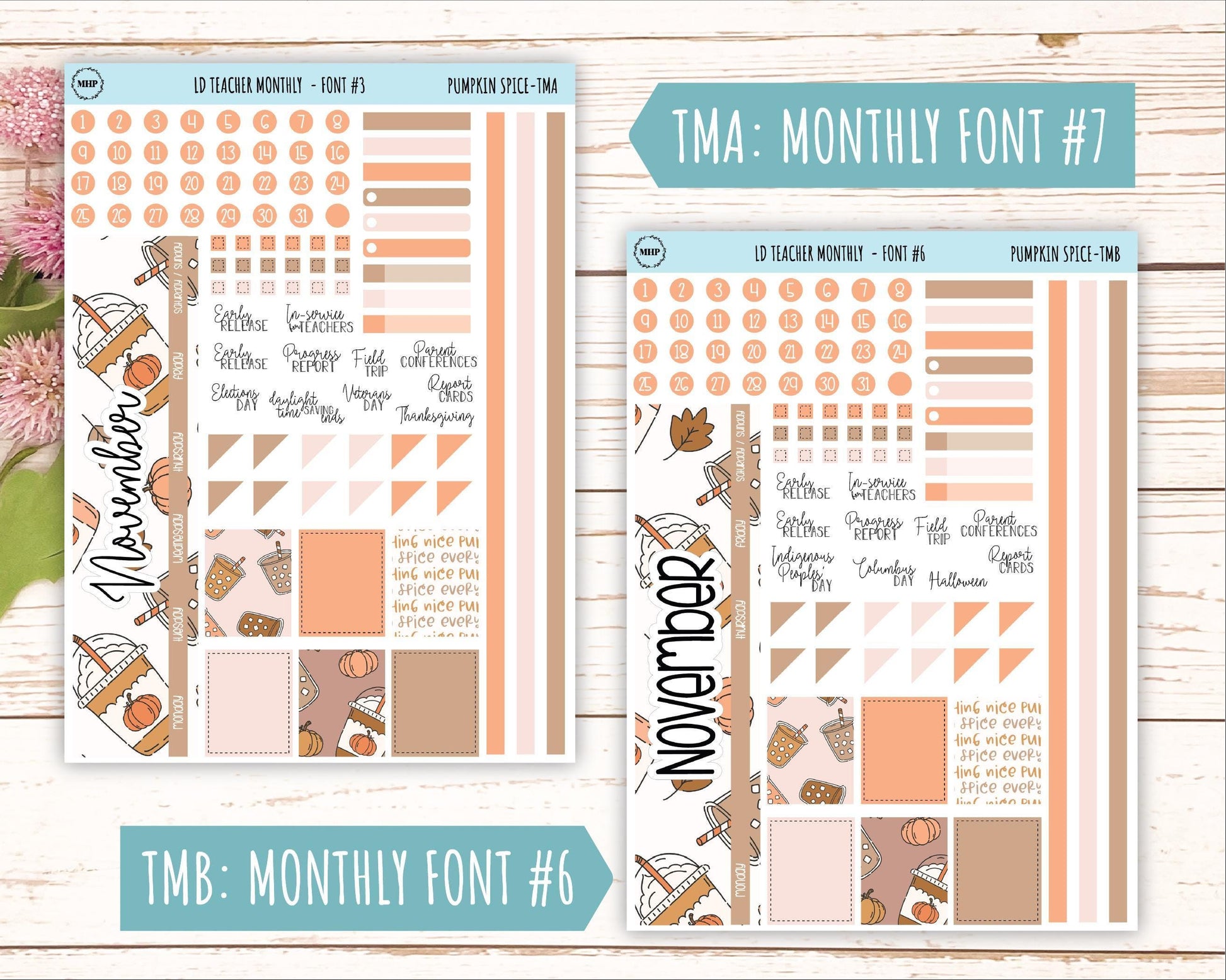 NOVEMBER Stickers for The Valerie Laurel Denise Planner (Formerly Teacher Planner) "Pumpkin Spice" || TPS