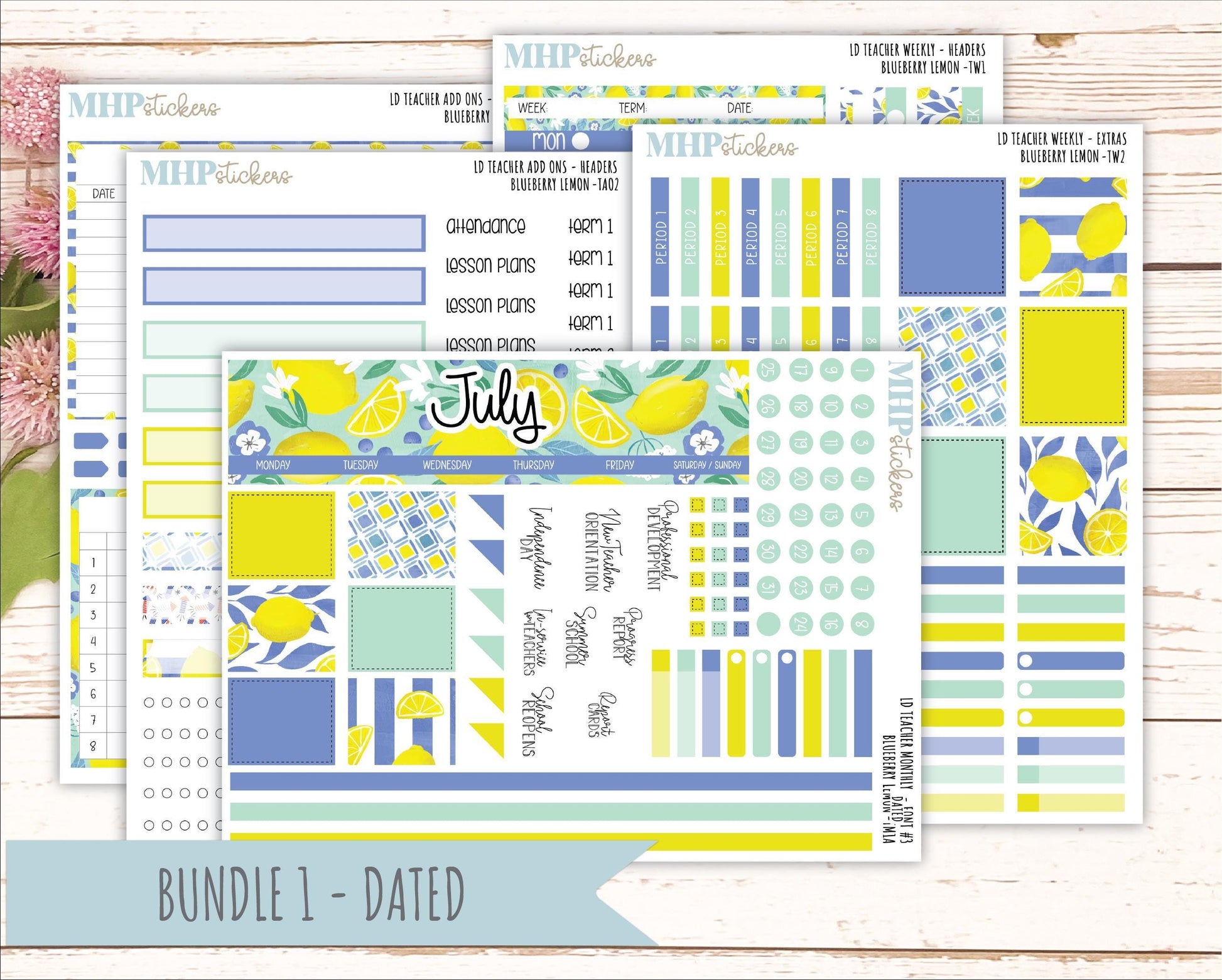 JULY Stickers for The Valerie Laurel Denise Planner (Formerly Teacher Planner) "Blueberry Lemon" || TBL
