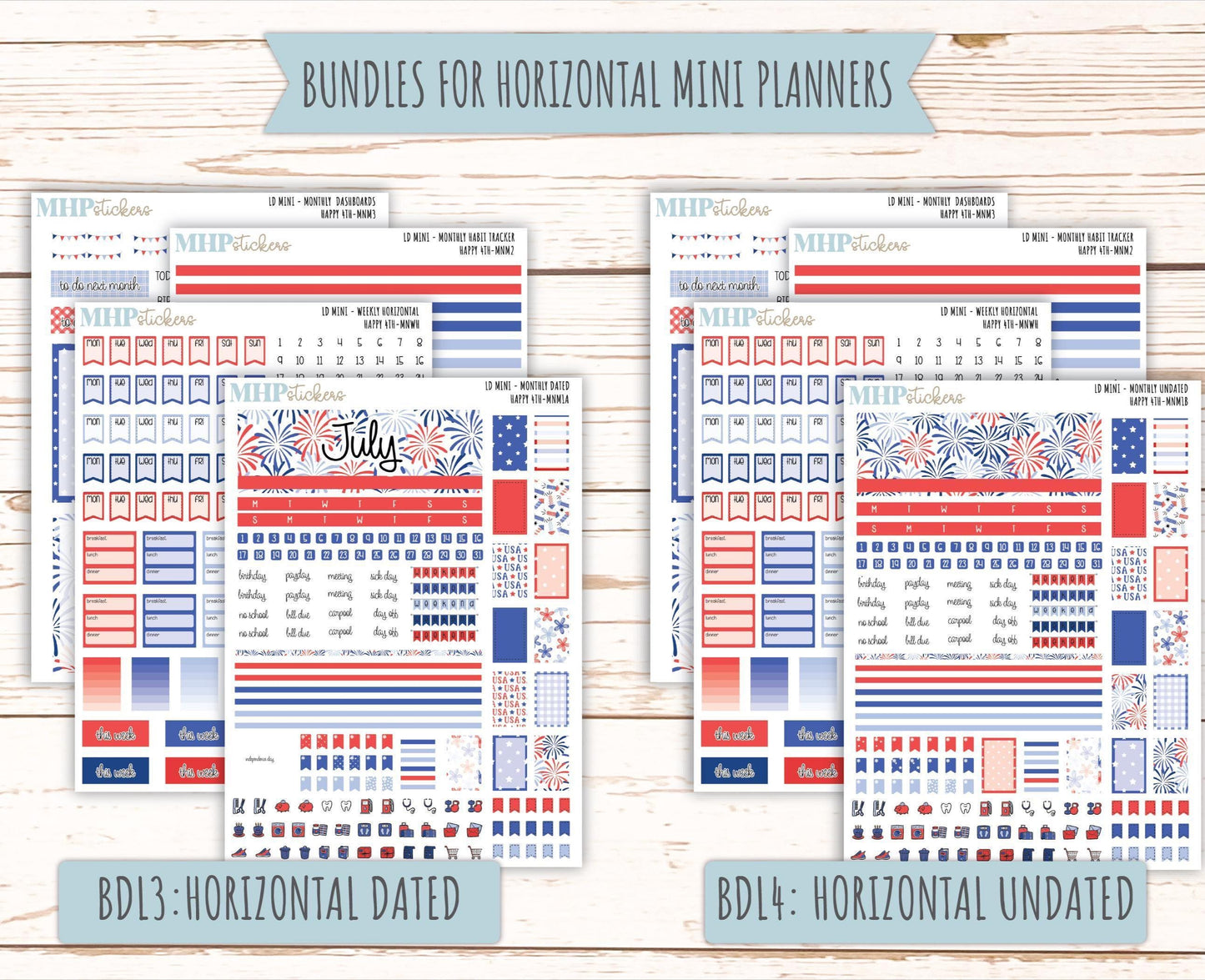 JULY 2025 Stickers for Small Horizontal & Vertical Laurel Denise Planners. (Formerly Mini Planner) "Happy 4th" || MN