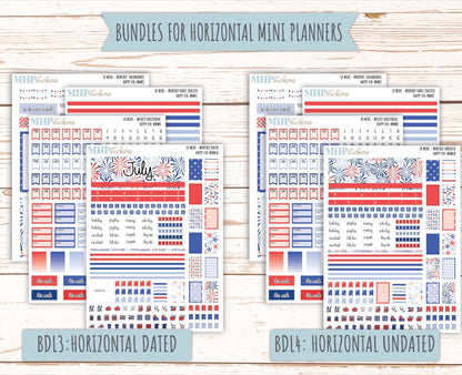 JULY 2025 Stickers for Small Horizontal & Vertical Laurel Denise Planners. (Formerly Mini Planner) "Happy 4th" || MN