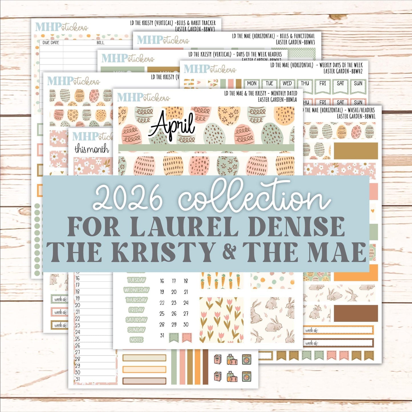 APRIL 2026 Stickers for the Mae & Kristy Laurel Denise Planners (Book Bound Planner) "Easter Garden" || BB