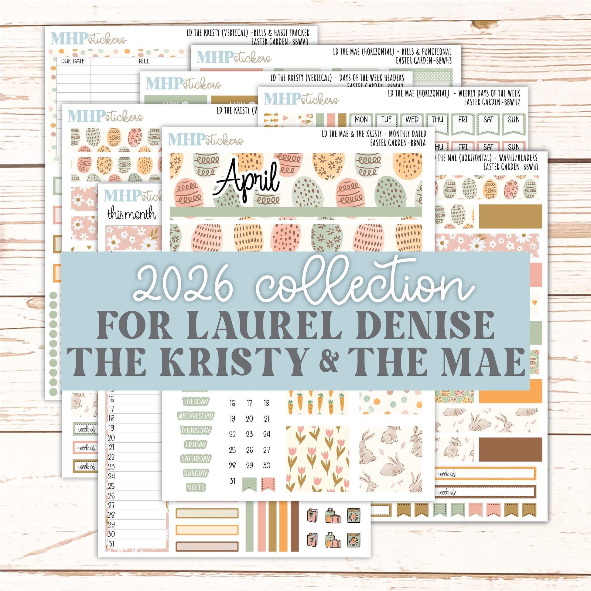 APRIL 2026 Stickers for the Mae & Kristy Laurel Denise Planners (Book Bound Planner) "Easter Garden" || BB