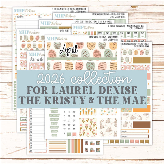 APRIL 2026 Stickers for the Mae & Kristy Laurel Denise Planners (Book Bound Planner) "Easter Garden" || BB
