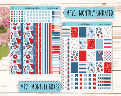 July Sticker for Large size Horizontal & Vertical Laurel Denise Planners. (Formerly Original Size) "Stars and Stripes" || OGSAS