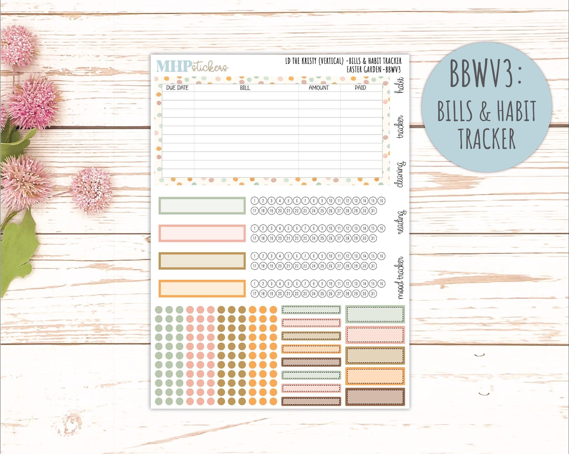 APRIL 2026 Stickers for the Mae & Kristy Laurel Denise Planners (Book Bound Planner) "Easter Garden" || BB