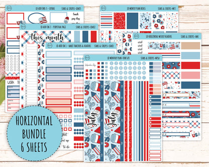 July Sticker for Large size Horizontal & Vertical Laurel Denise Planners. (Formerly Original Size) "Stars and Stripes" || OGSAS