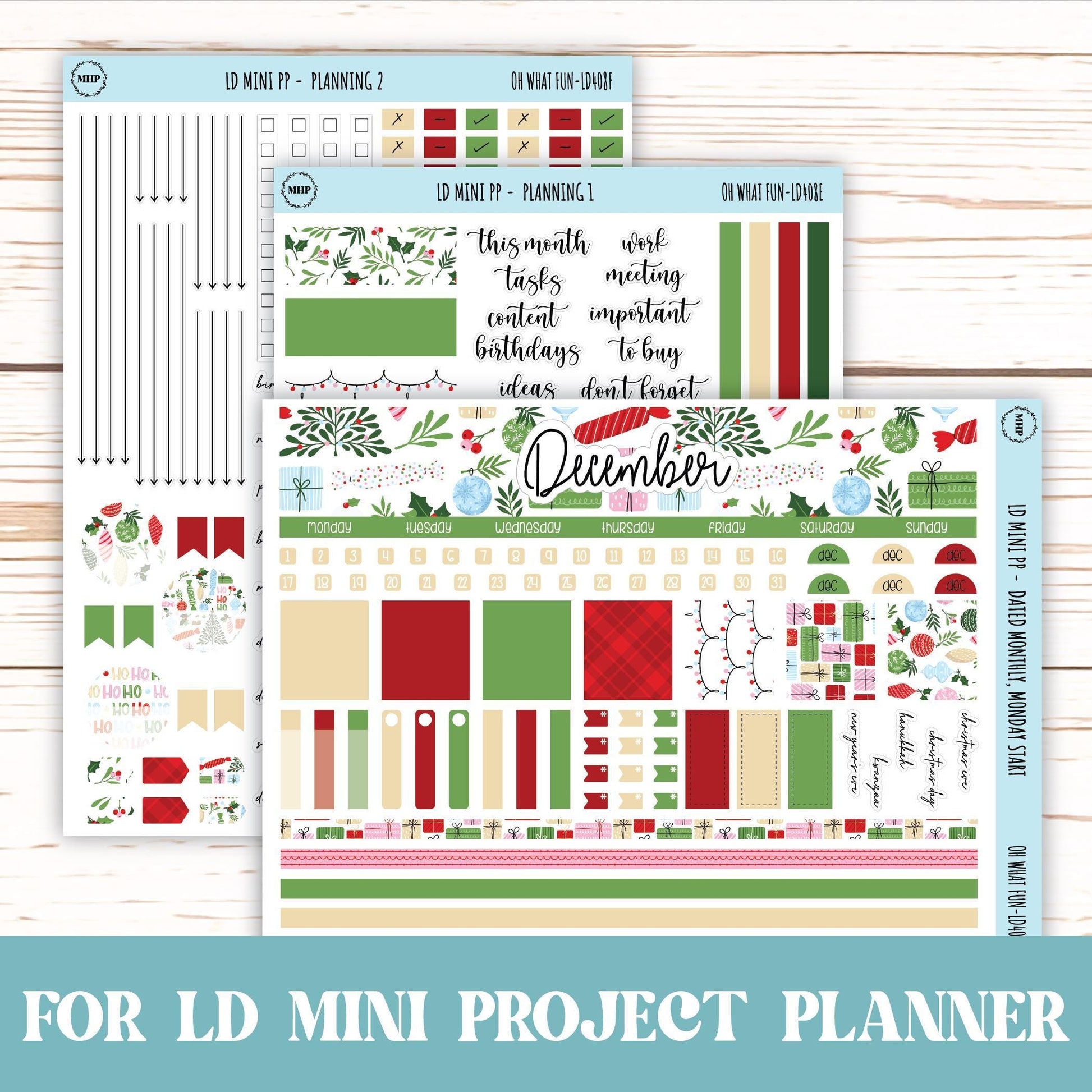 DECEMBER Stickers for The Rose Small Laurel Denise Planner (Formerly Mini Project Planner) "Oh What Fun" || LD408OWF