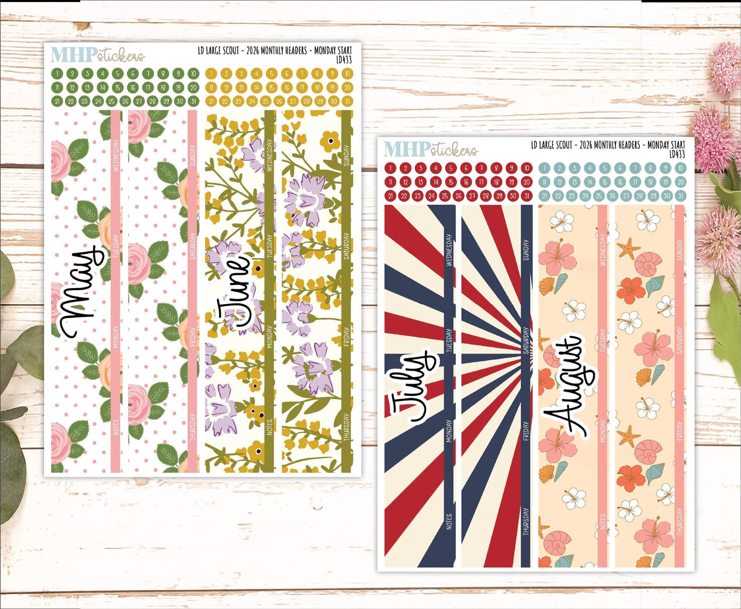 2026 Monthly Headers Set for Large Scout Planner (Portrait Planner). Laurel Denise Planners || LD433