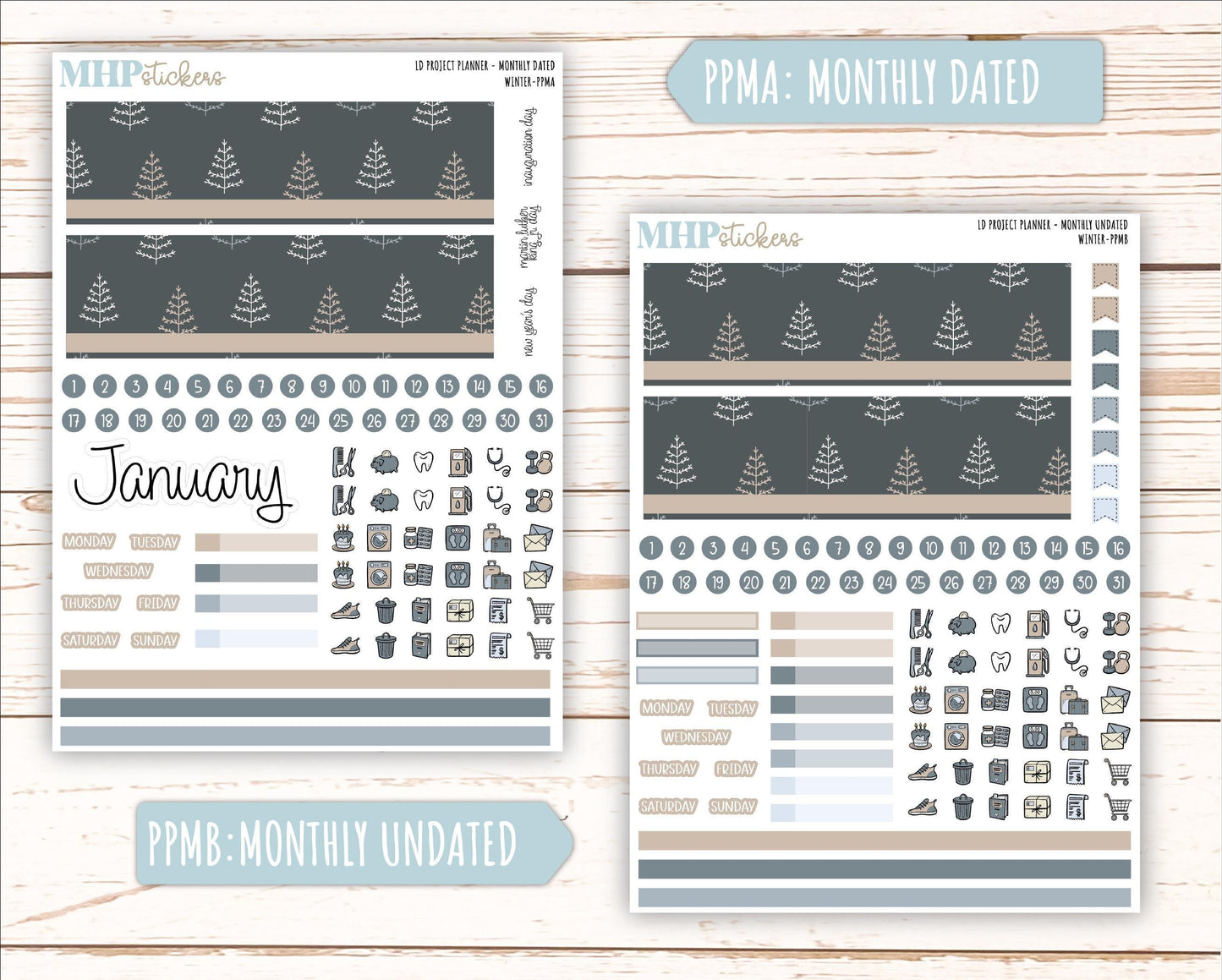 JANUARY Stickers for The Rose Large Laurel Denise Planner (Formerly Project Planner) "Winter" || PP-W