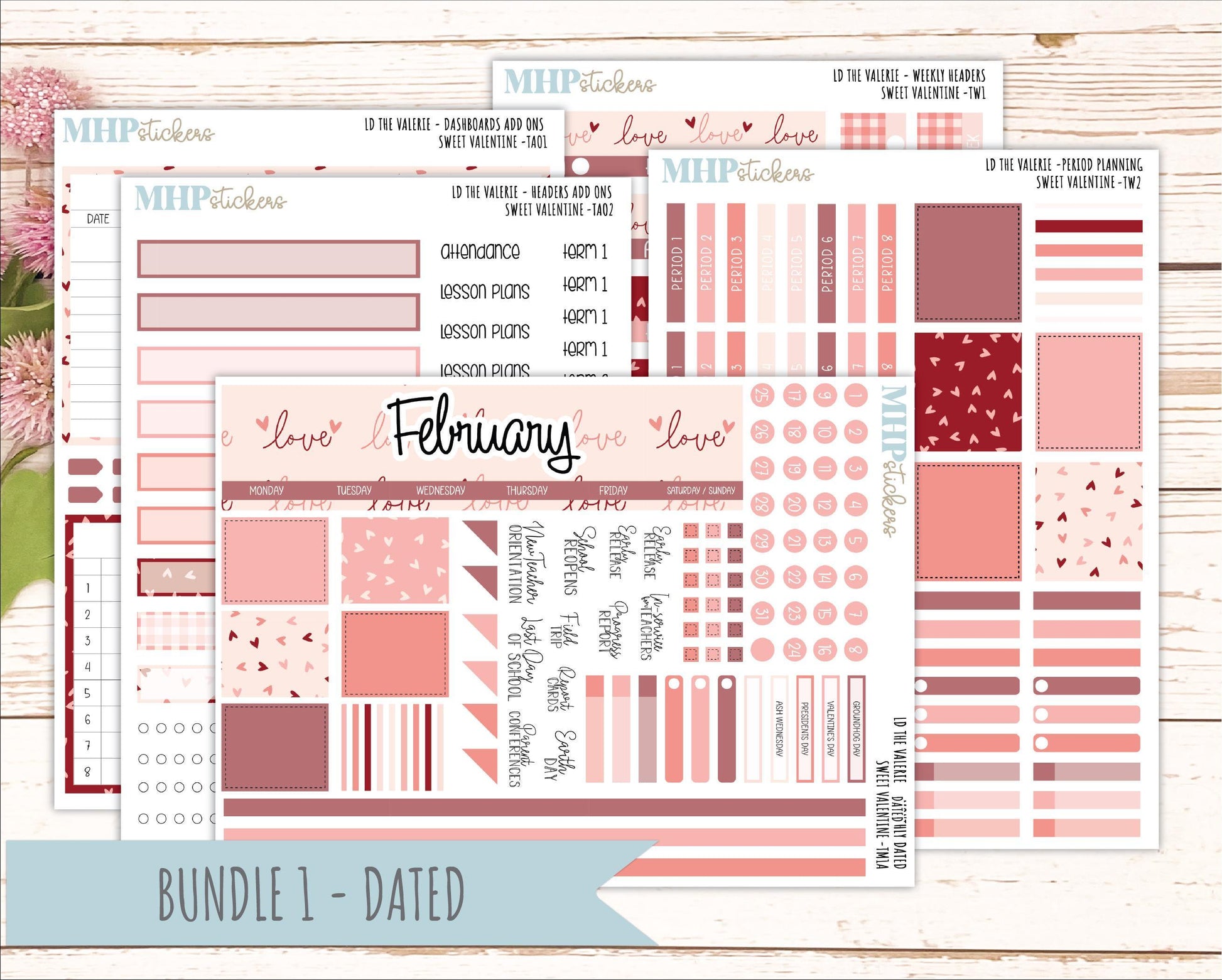 FEBRUARY Stickers for The Valerie Laurel Denise Planner (Formerly Teacher Planner) "Sweet Valentine" || TC