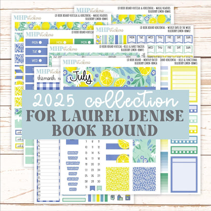 July 2025 Stickers for The Mae & The Kristy Laurel Denise Planners ( Formerly Book Bound Planner) "Blueberry Lemon" || BB