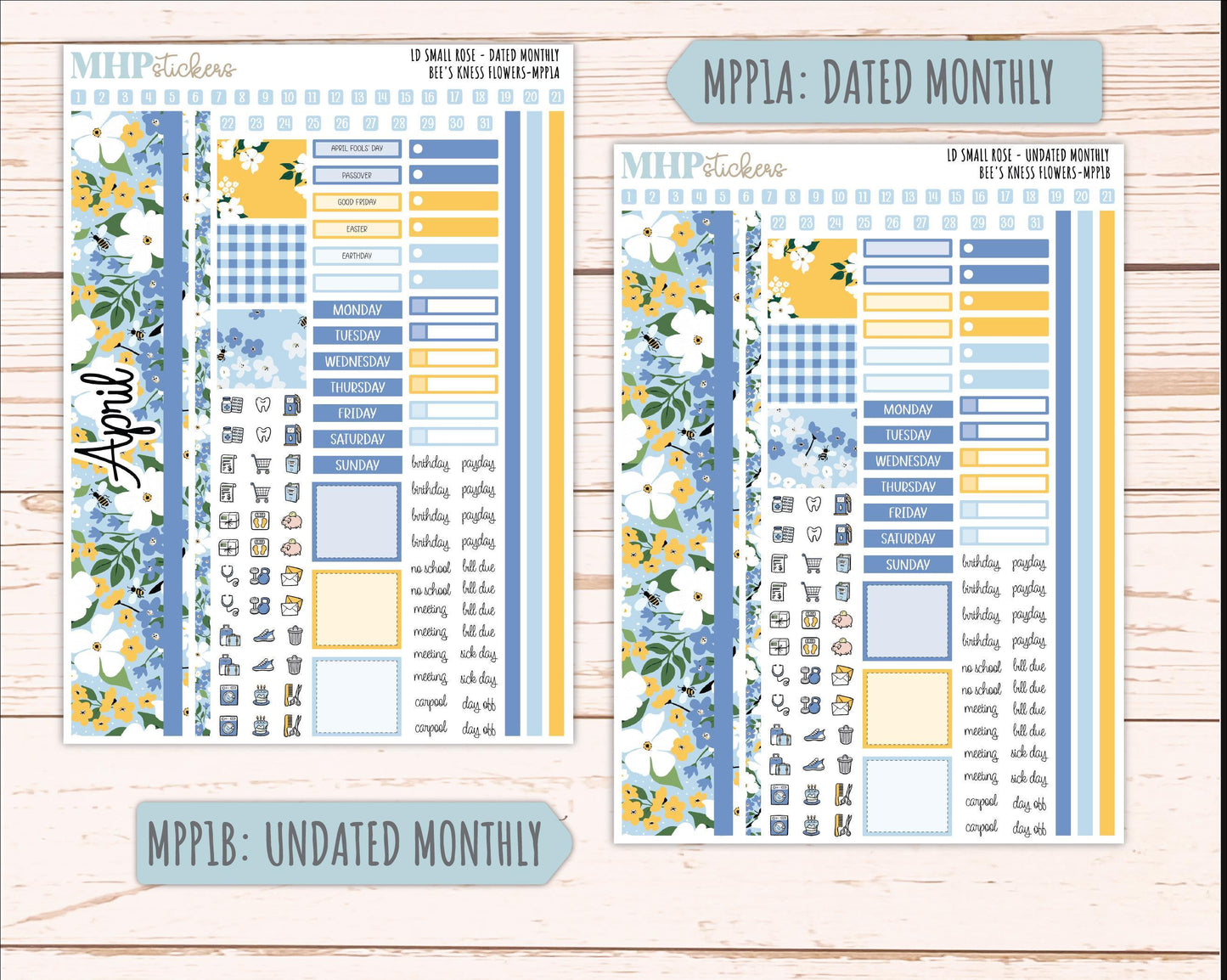 APRIL 2026 Stickers for The Small Rose Laurel Denise Planner (Formerly Mini Project Planner) "Bee's Knees Flowers" || MPP
